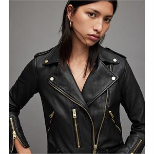 AllSaints Balfern Gold Leather Biker Jacket